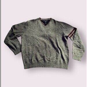 TOMMY HILFIGER Lambswool V Neck Sweater Mens Size XXL Gray Maroon Long Sleeve